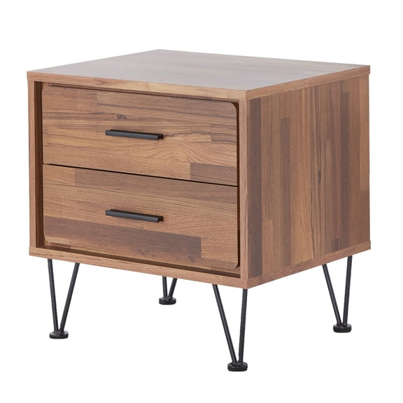Walnut Finish Modern Accent Table with 2 Drawers & Hairpin Legs for Living Room