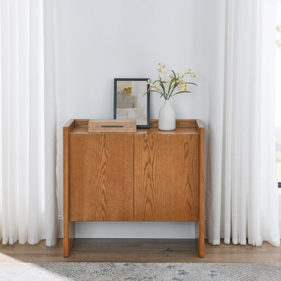 Walnut Finish Sideboard Cabinet with Rustic Storage Solutions for Entryway, Living Room & Kitchen, Space-Saving 33.9" Wide x 15" Deep, Adjustable Shelves & Durable Hinges