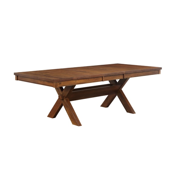 Walnut Finish Table With Trestle And Wooden "x" , No Storage Dining In Base Padded Seat,