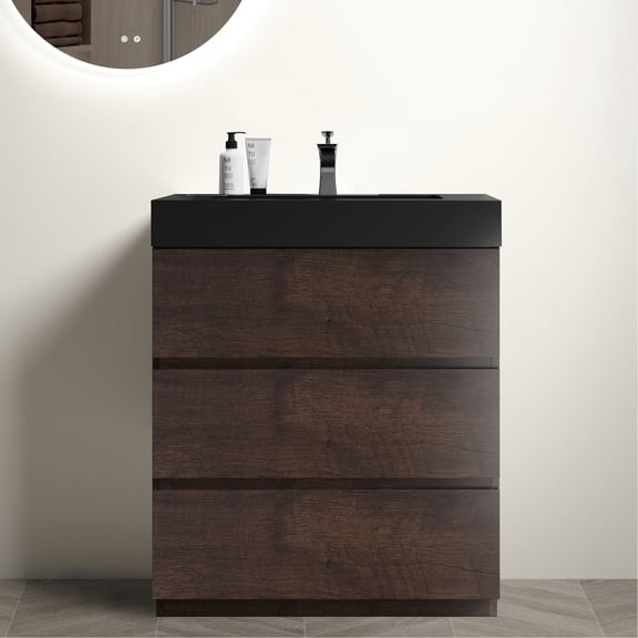 Walnut Finish - Triple Drawer Storage Optimization - Modern Home Bathroom - Clutter - Free Countertops
