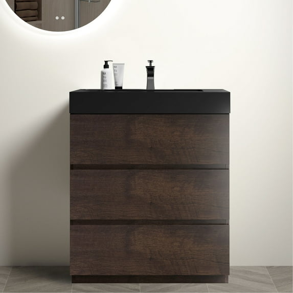 Walnut Finish - Triple Drawer Storage Optimization - Modern Home Bathroom - Clutter - Free Countertops