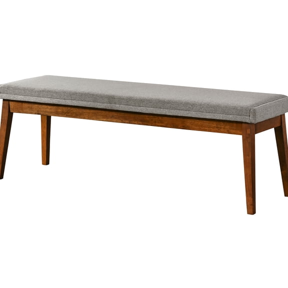 Walnut Finish Wood Base Alluring Bench With Ash Grey Fabric Foam Filled In And Solid