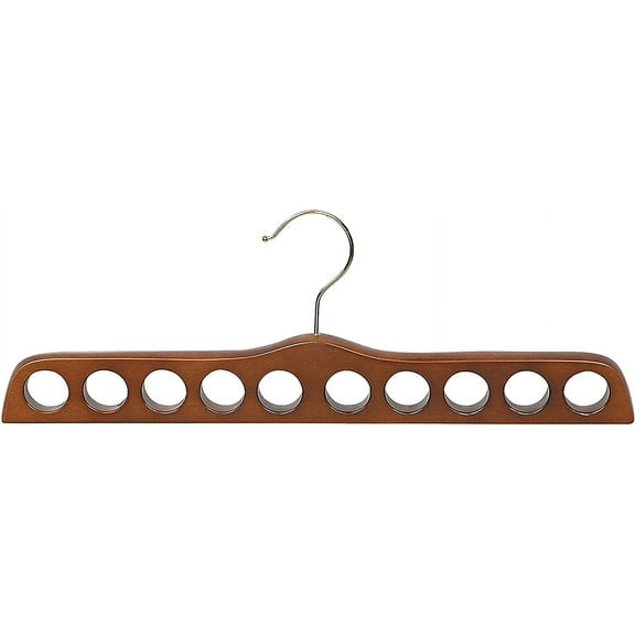 Walnut Finish Wood Scarf Hanger with 10 Holes and Brass Hardware in 17 1/2" Length X 3/4" Thick, 1 Hanger