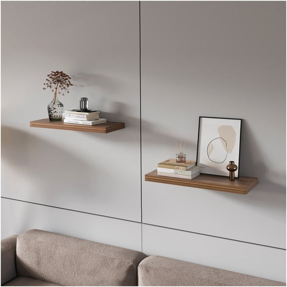 Walnut Floating Shelf with Concealed Mounting Hardware, Modern Wall Shelf for Living Room, Bedroom, Kitchen