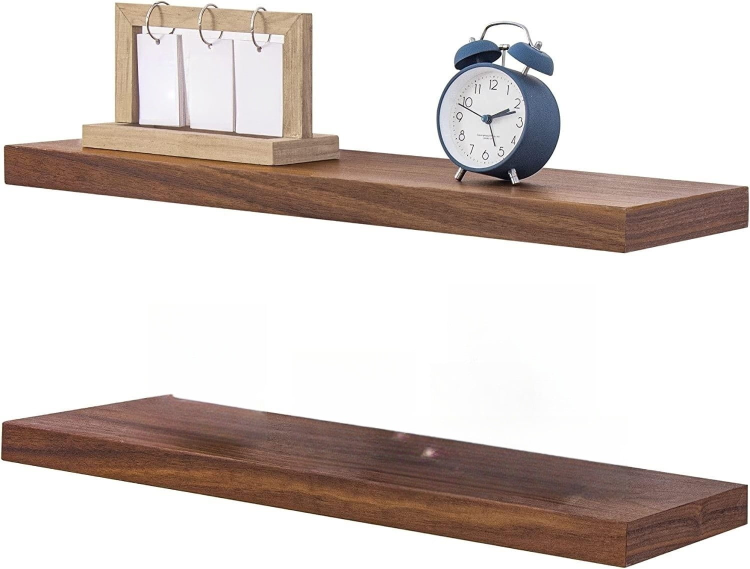 Walnut Floating Shelves, 8'' Deep Shelves Wall Mounted, 24 Inch Long
