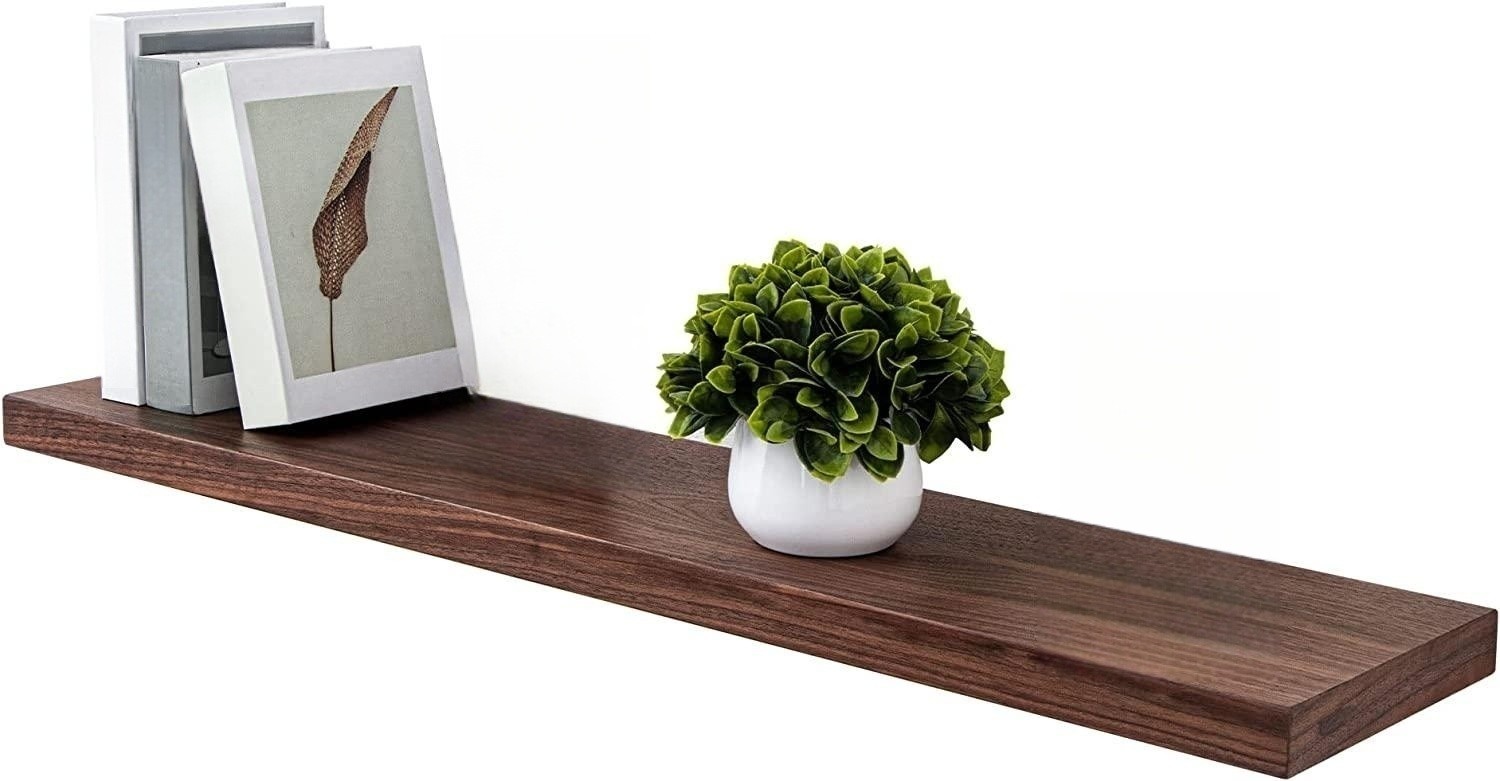 Walnut Floating Shelves, 8'' Deep Shelves Wall Mounted, 36 Inch Long