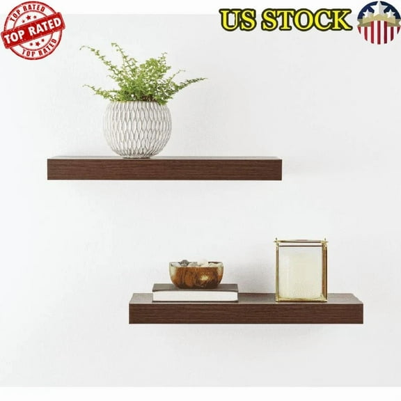 Walnut Floating Shelves Wall Mount Set Of 2 Home Decor Storage Display New