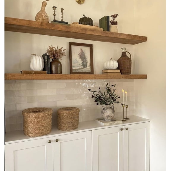 Walnut Floating Shelves for Wall, 36 Inch Solid Wood Shelf, 50 lbs Capacity, Hidden Bracket Mount