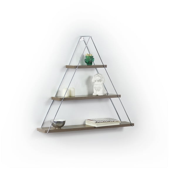 Walnut Floating Triangle Wall Shelf - Rustic Wood Wall Mounted Bracket for Books and Decor