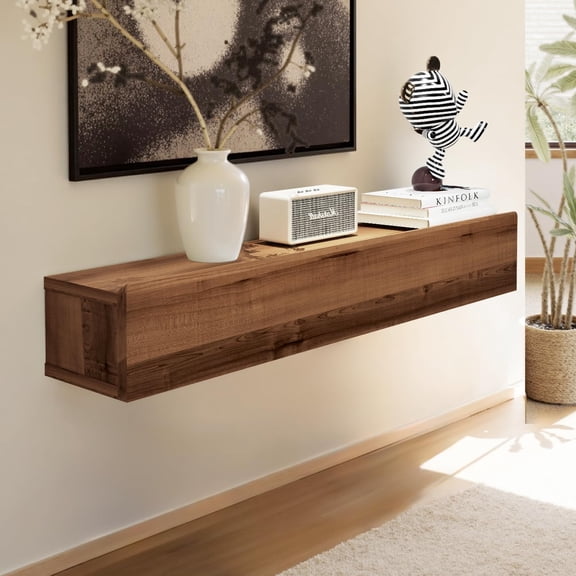 Walnut Floating Wall Console Table, Solid Wood Mounted Entryway Shelf, 31.5 Inch Narrow Hallway Storage Cabinet, 31.5'' / Walnut
