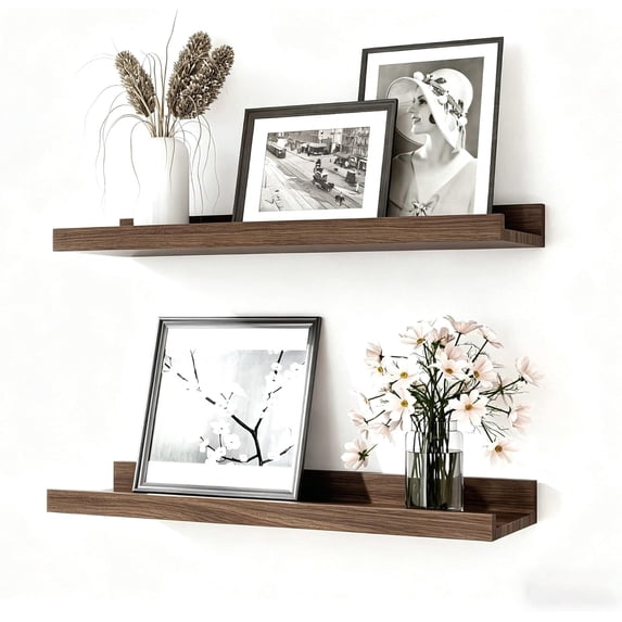 Walnut Floating Wall Shelves, 14 in with Lip, 2 Set | 4.5