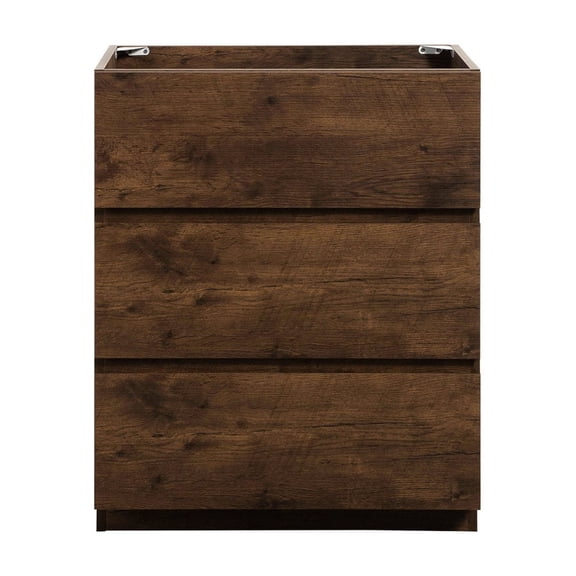 Walnut Floor Cabinet with Three Drawers Pre - assembled Silent Smooth for Bathroom Organization