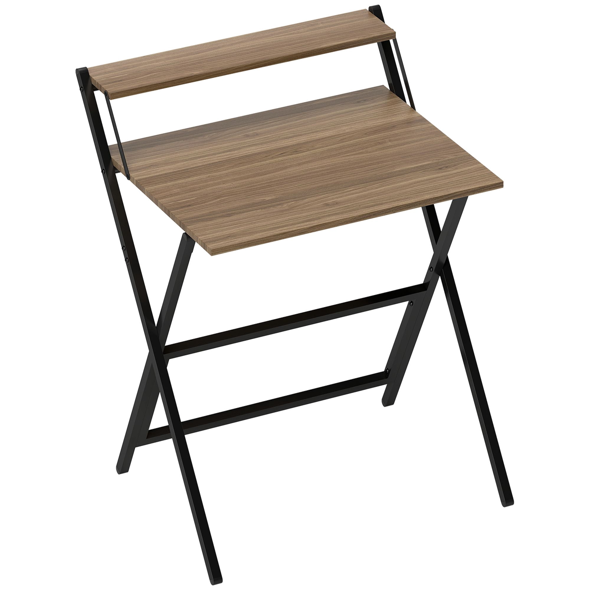 Walnut Folding Desktop 27.6 Inch - Monitor Stand Small Space Desk, Easy ...