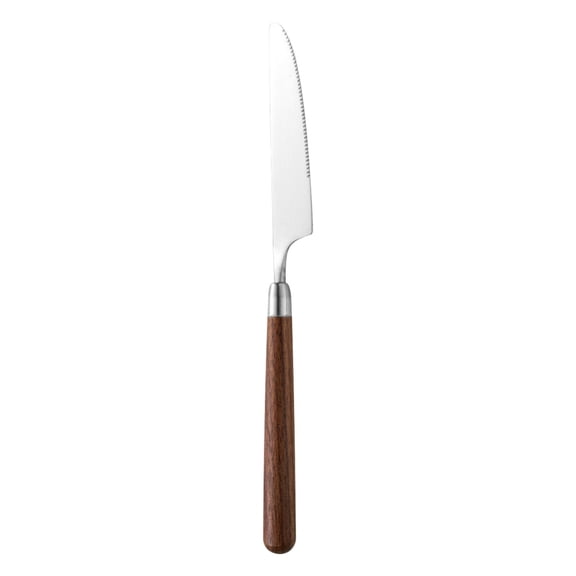 Walnut Handle Stainless Steel Tableware Set, Log Style Fork and Spoon Four Piece Set - Household Western Tableware, Kitchen Cutlery (A)