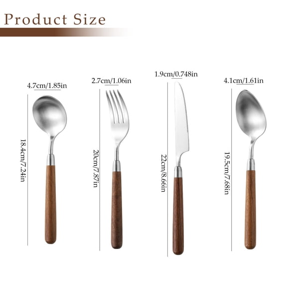 Walnut Handle Stainless Steel Tableware Set - Log Style Western Flatware for Home Dining - Knife