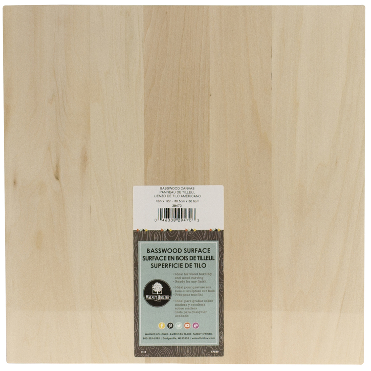 Walnut Hollow Basswood Artists Canvas, 12 x 12 x 1-3/4 Inches