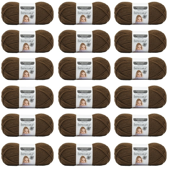 Loops & Threads Walnut Impeccable Solid Yarn - Medium Weight Yarn for Knitting, Crochet, Weaving, Arts & Crafts, 18 Pack