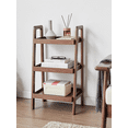 thumbnail image 1 of Walnut Ladder Bookshelf, 3-Tier Solid Oak Shelf,Storage Organizer Step Bookshelf for Study, Living Room, Bedroom and Hallway, Solid Wood Furniture, 1 of 14
