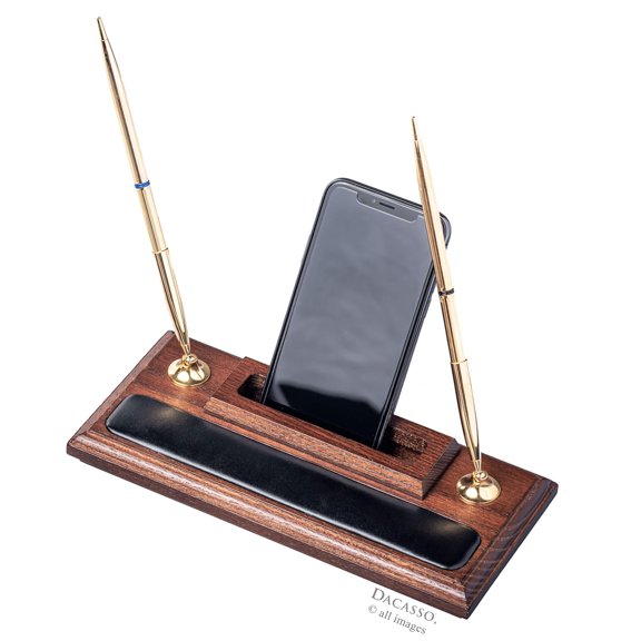 Walnut & Leather Cell Phone Holder Pen Stand