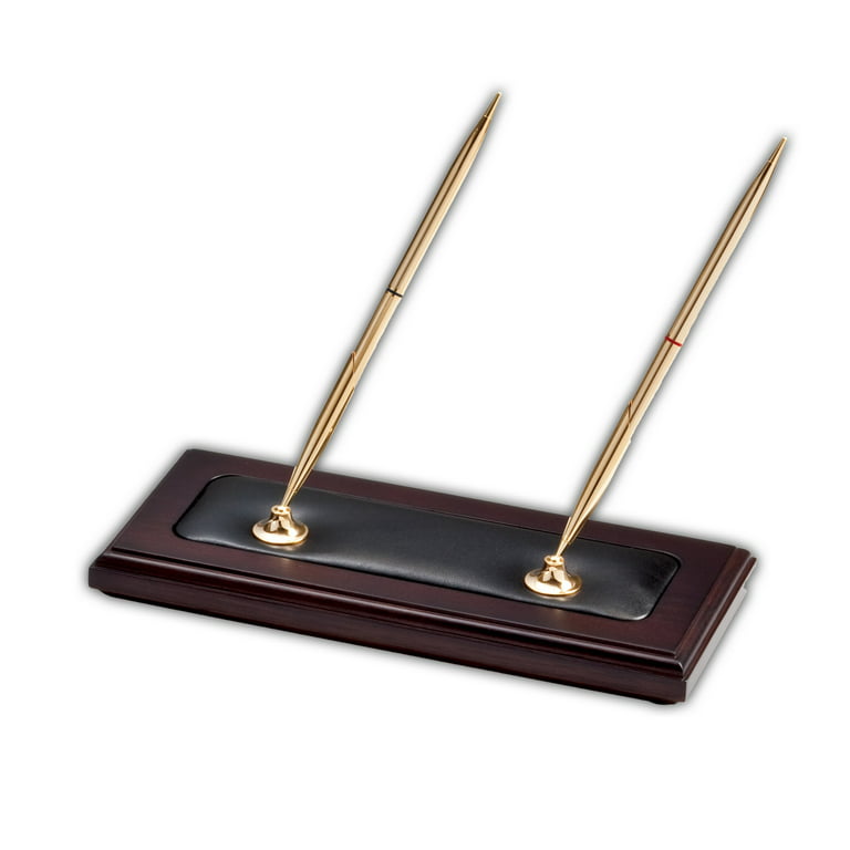 Dacasso Walnut and Leather Double Pen Stand