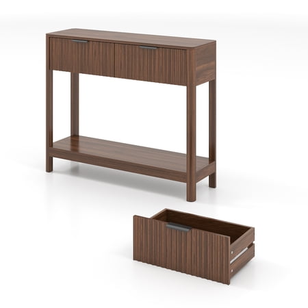 Walnut Mid-Century Fluted Console Table