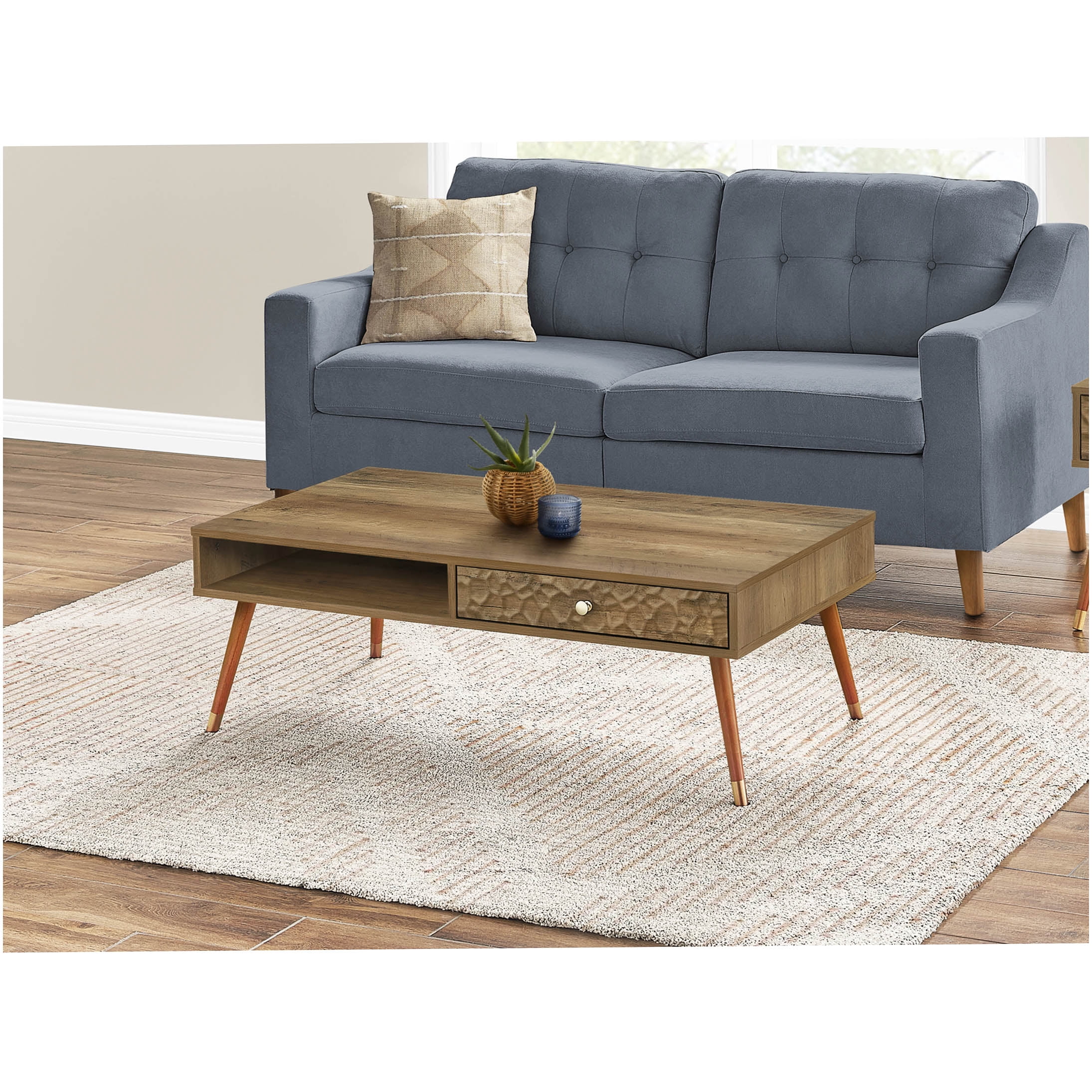 Walnut Mid Century Modern Coffee Table with Storage Drawer and Shelf ...
