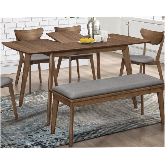 Walnut Mid-Century Modern Expandable Dining Table for 6, Butterfly Leaf Design, Asian Hardwood & Veneer Construction, Rectangular Shape