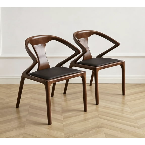 Walnut Mid-Century Solid Wood Dining Chair, Walnut/Black, 2 pieces