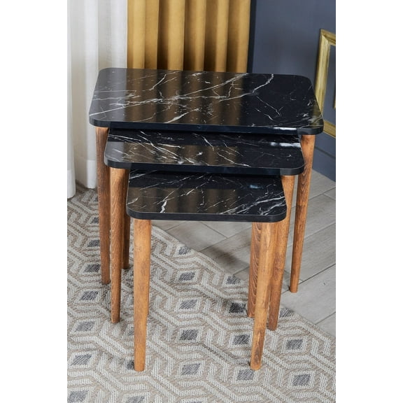 Walnut Nesting Coffee Table with Wooden Legs,Rectangular Set of 3 End Tables for Living Room, Stacking Side Tables,Set of 3 Small Accent Table End Table for Living Room Bedroom,Nesting Tables