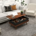 thumbnail image 1 of Walnut Rattan Lift Top Coffee Table with Hidden Storage - Durable Particleboard & Pine Wood, Versatile for Living Room, Workspace, 39.25" W x 21.75" D, 1 of 7