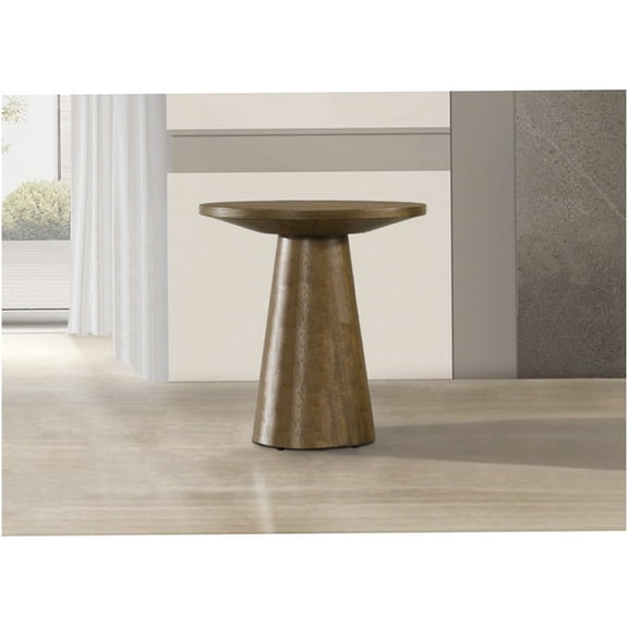 Walnut Round Console Table with Pedestal Base - Modern Sofa Table for Living Room