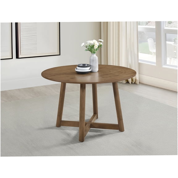 Walnut Round Dining Table for 4, 47.25 Inch Solid Wood Kitchen Table with Geometric Base