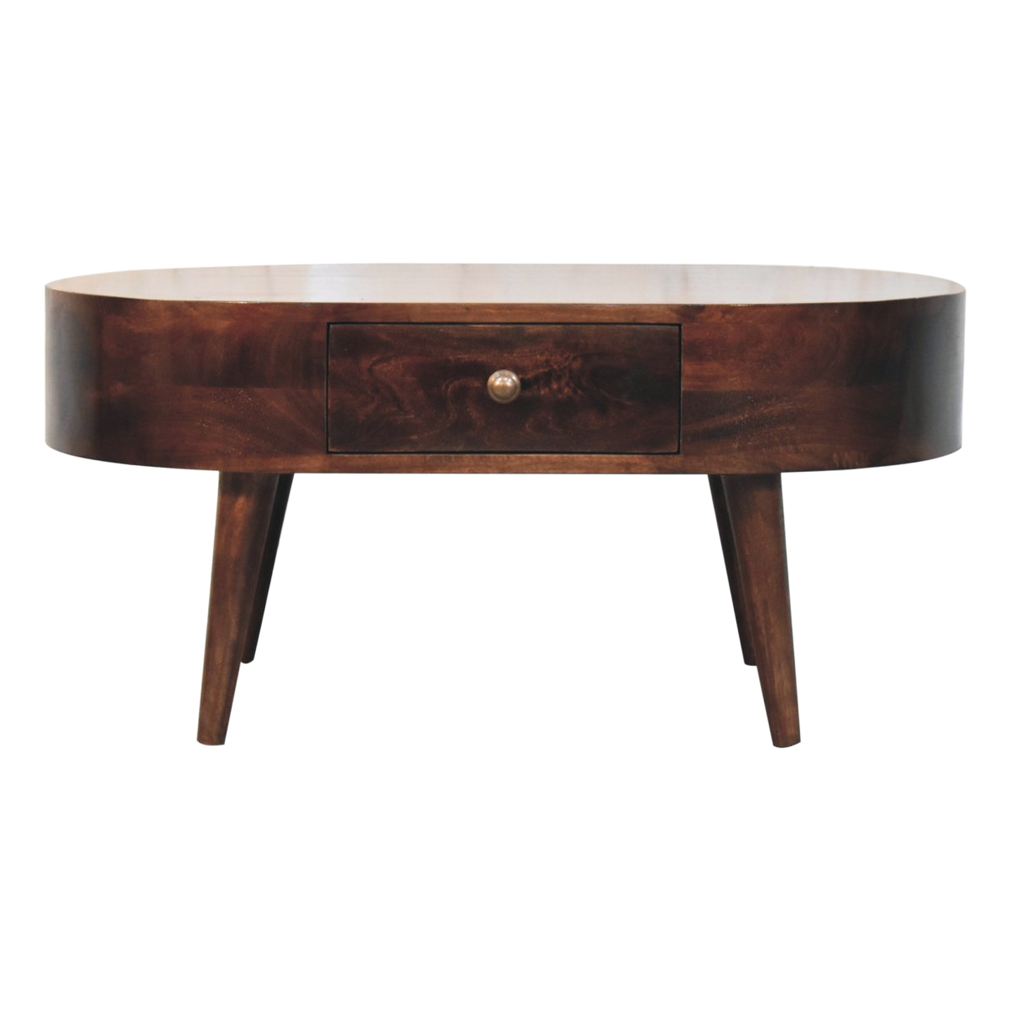 Walnut Rounded Desk With Solid Wood Structure And Storage Walnut Finish ...