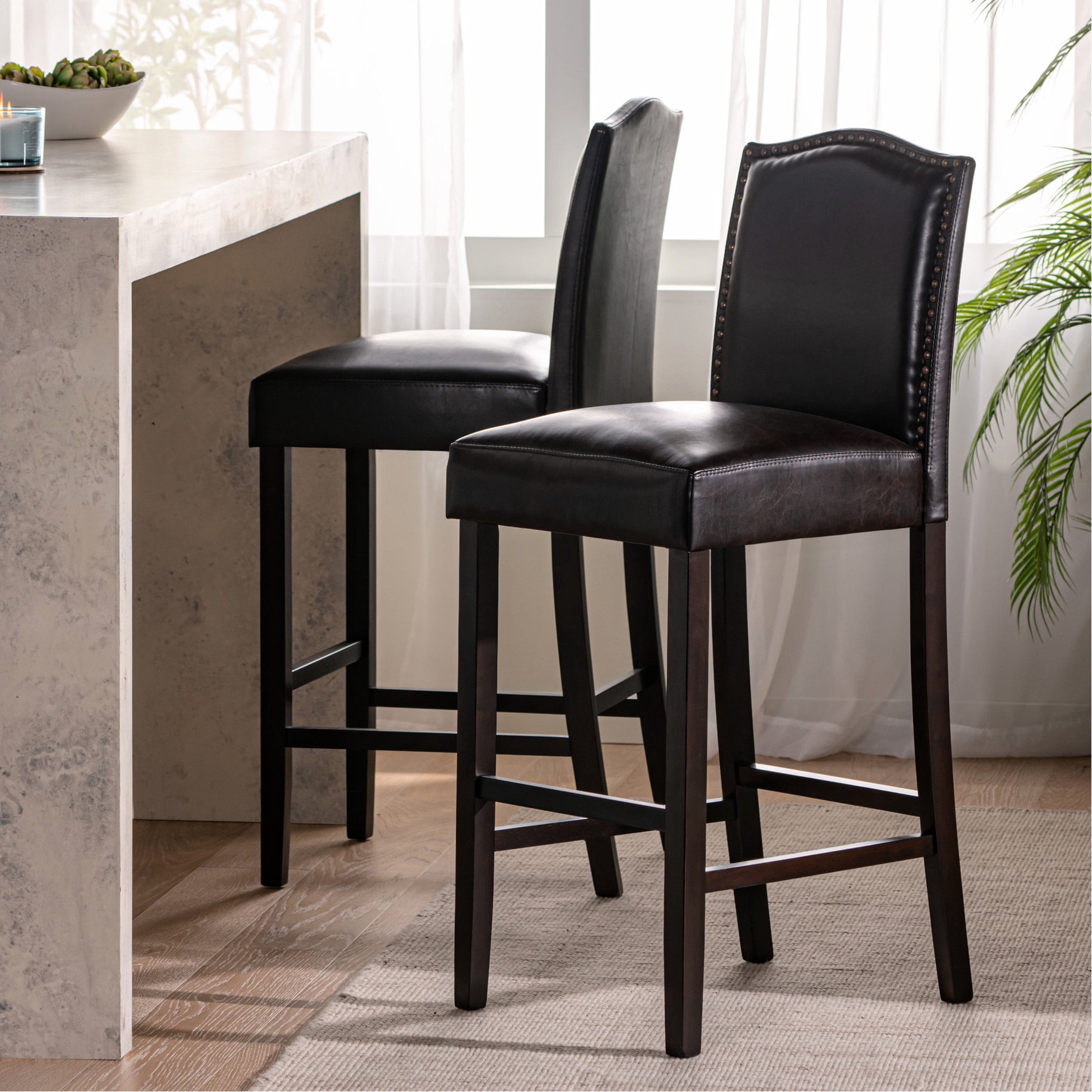 Two Bar Rest Walnut Rubberwood Legs - Sturdy Structure - Bar Area - Two Barstools ...