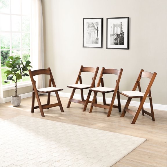 Walnut Shelf and Beige Cushion | Versatile for Various Spaces | Comfortable Seating Set of 4