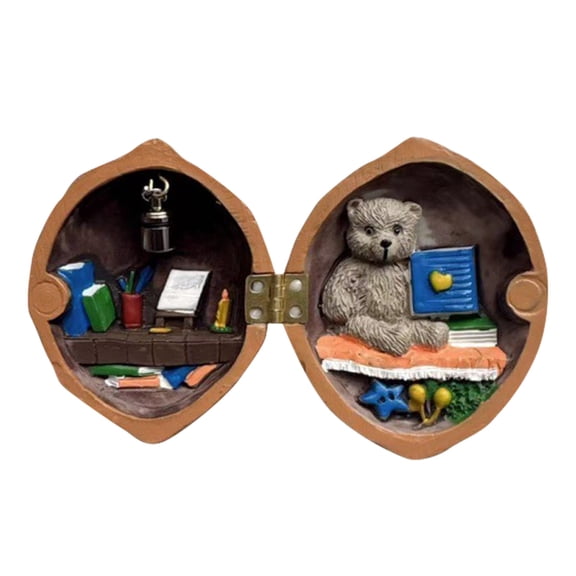 Walnut Shell Miniature Dollhouse, Handmade Walnut Shell Doll House Tiny World Inside Walnuts, 3D Walnut Doll House Miniature Book Store Mini Library Ornament Gift for Kids (C)