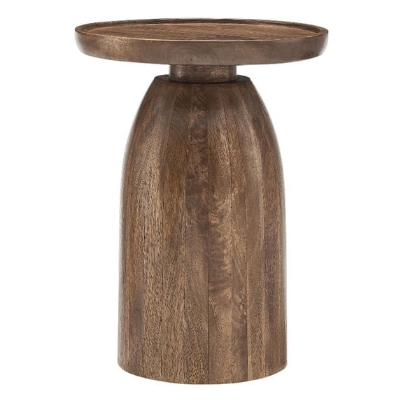 Walnut Solid Mango Wood Round Side Table - Contemporary Drum Accent Table