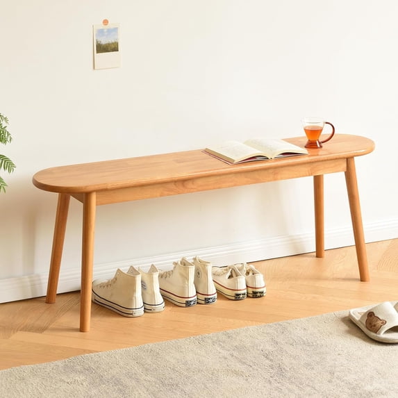 Walnut Solid Wood Bench, 39.4" L – Narrow Mid-Century Wooden Benches for Entryway, Kitchen, Dining, Bedroom & Shoe Storage