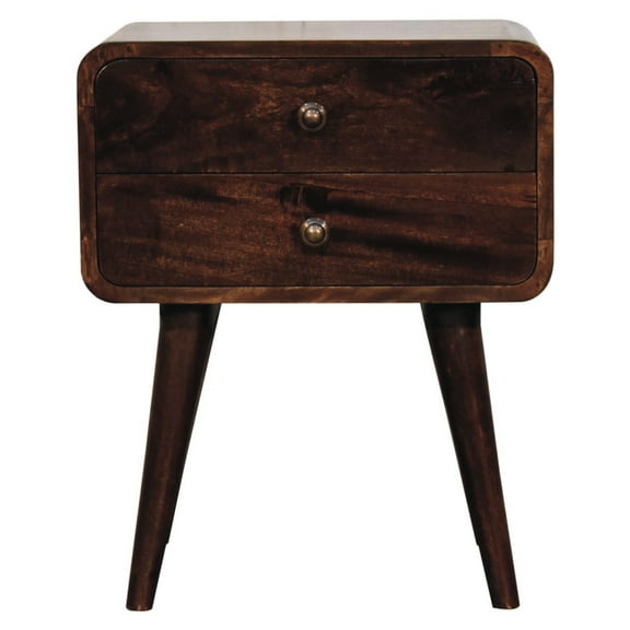 Walnut Solid Wood Curved Bedside Table With 2 Assurance 100% 2 Drawer Spaces
