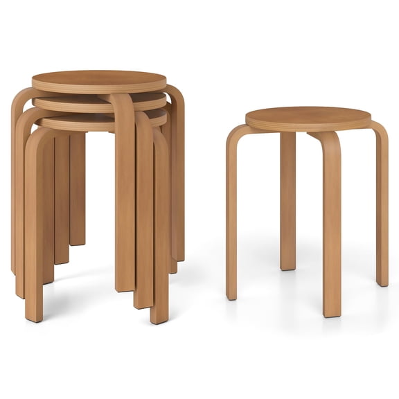 Walnut Stackable Bentwood Stools Set Of 4, 18-Inch Round Top Backless Counter Stools With Felt Pads
