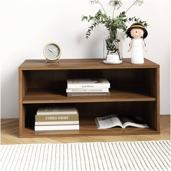 Walnut Stackable Mounted Storage Cabinet, Wall Mount Organizer Shelf with Hardware for Easy Stacking