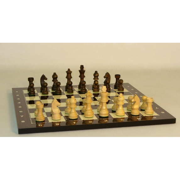 Walnut Stained German Chessmen on Alpha Numeric Chess Board