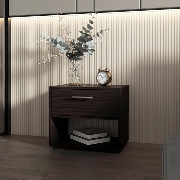 Walnut Stained Nightstand With 1 And Luxuriant Shelf Refinement Generous For Bedroom Ornament