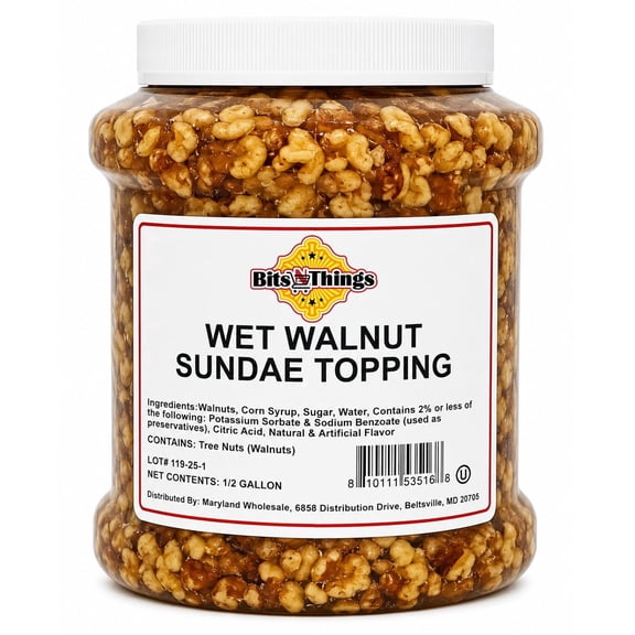 Wet Walnut Dessert Topping 64 oz - Ice Cream, Sundaes, Cheesecake & Pie Filling - Kosher, Made in America - Bakery & Dessert Sauce - Bits N Things