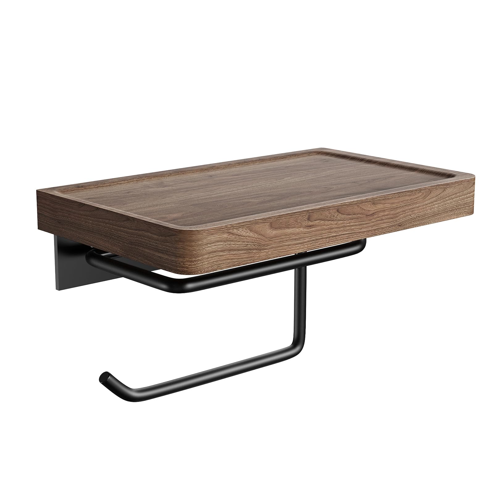 Walnut Toilet Paper Holder with Shelf, Toilet Shelves for Bathroom,Wall Mount Tissue Wood Paper ...