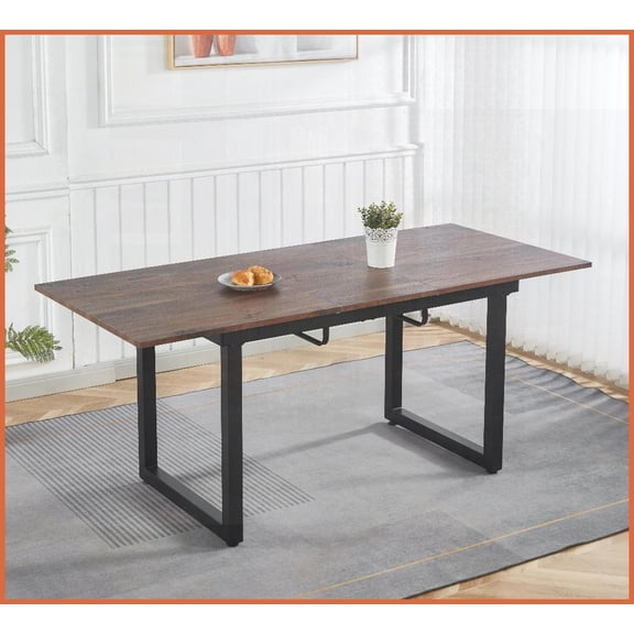 Walnut-Toned Modern Coffee Table with Metal Legs, Adjustable Length Space-Saving for Living Room, Easy to Clean