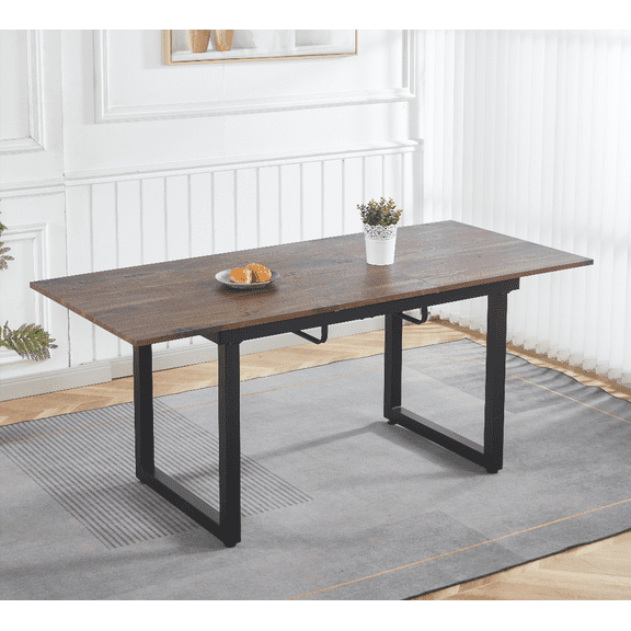 Walnut-Toned Square Dining Table Featuring Metal Legs - Modern, Space-Saving for Living Room (55.11''/70.86" L x 31.5" W x 29.5" H) - Stable MDF & Metal Leg Construction