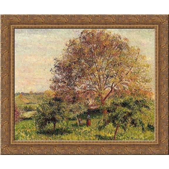 Walnut Tree in Spring 24x20 Gold Ornate Wood Framed Canvas Art by Pissarro, Camille