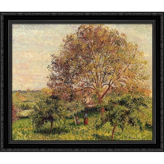 Walnut Tree in Spring 34x28 Large Black Ornate Wood Framed Canvas Art by Camille Pissarro
