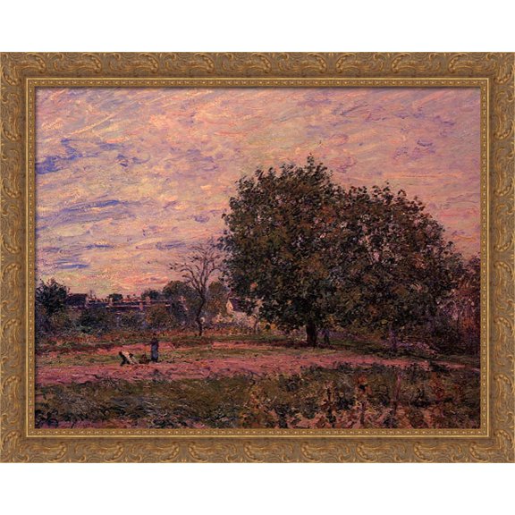 Walnut Trees, Sunset Early Days of October 34x28 Large Gold Ornate Wood Framed Canvas Art by Alfred Sisley